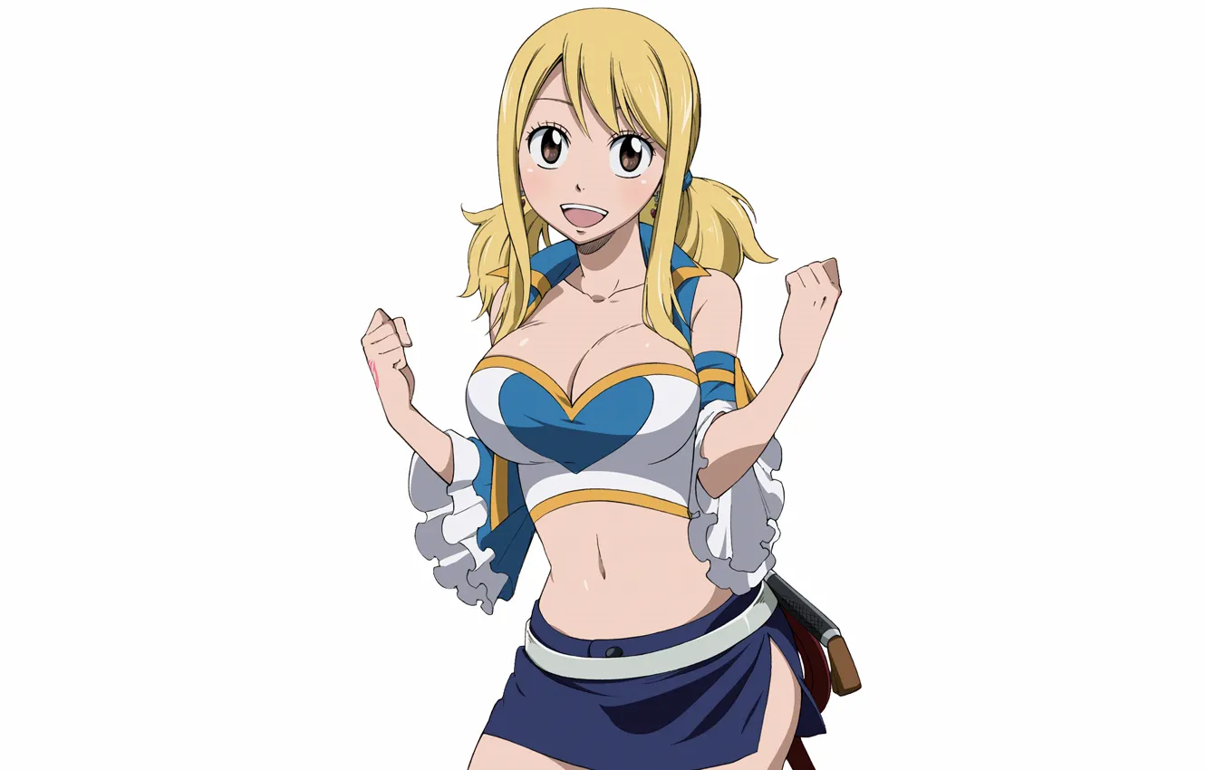 Photo wallpaper girl, sexy, cleavage, blouse, long hair, brown eyes, boobs, anime