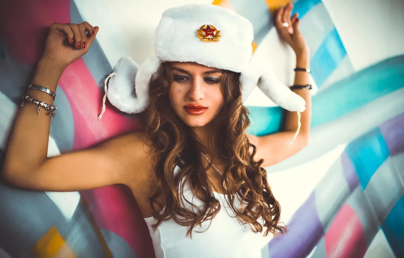Photo wallpaper white, girl, photo, model, hat, Mike, girl, swag