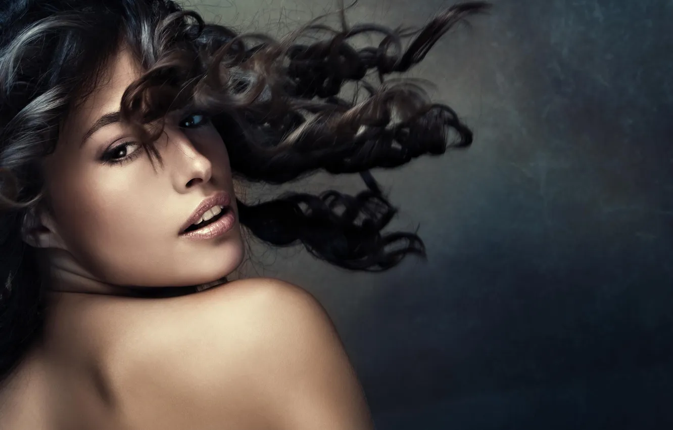 Photo wallpaper girl, hair, lips, eyes