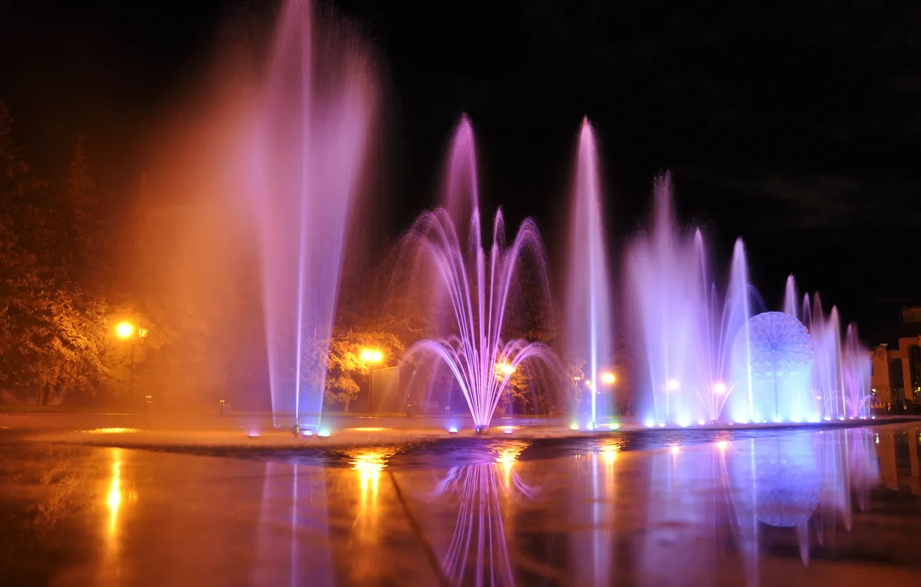 Photo wallpaper water, color, lights, fountain