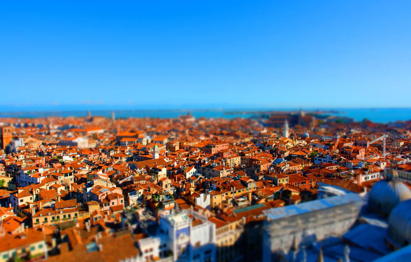 Photo wallpaper sea, the sky, the city, home, horizon, Venice, tilt-shift, Venice