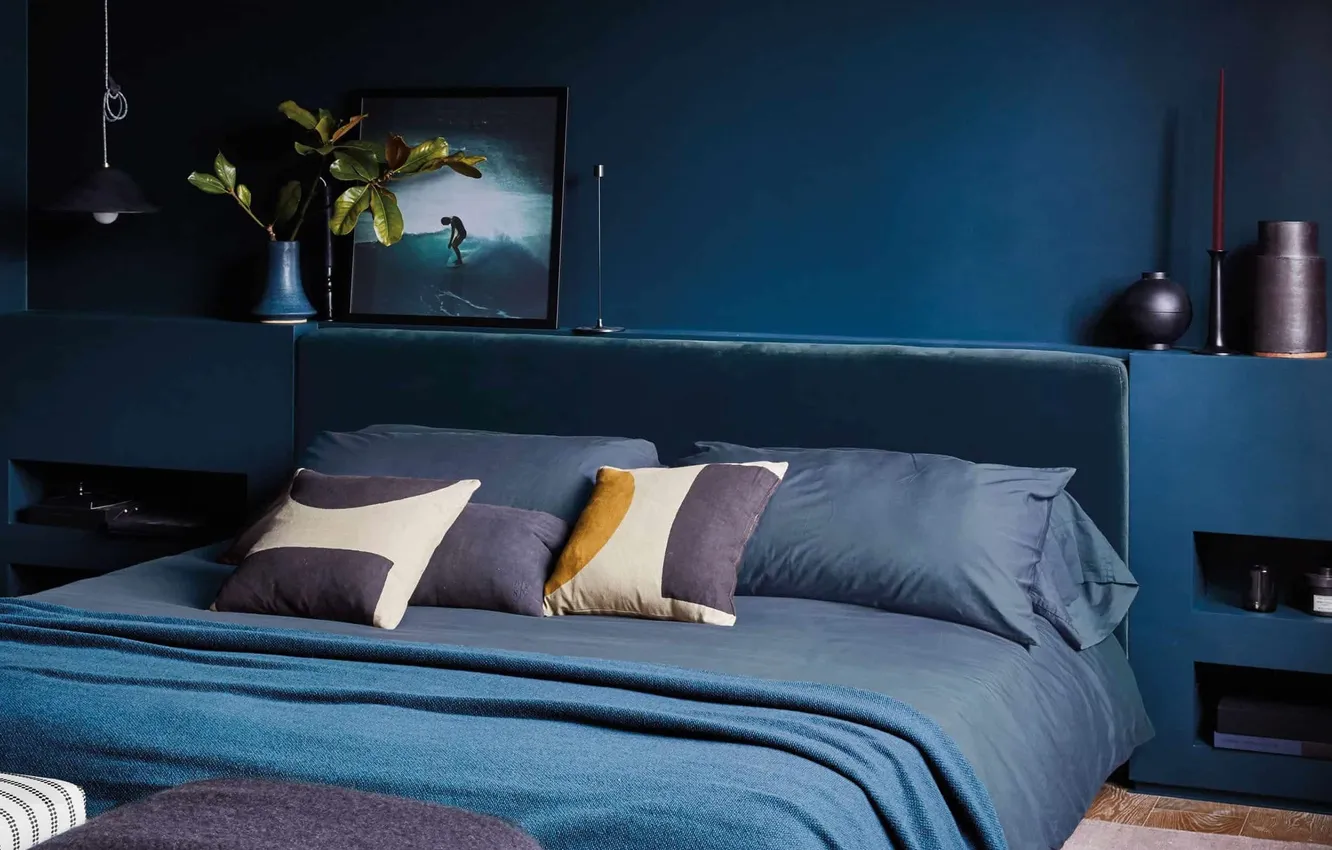 Photo wallpaper design, style, room, bedroom, by Emily Henderson, blue color in the interior, Bedroom Paint Colors