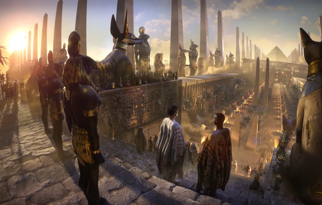 Photo wallpaper people, statue, architecture, Golden Age, egyptgods goldenriver