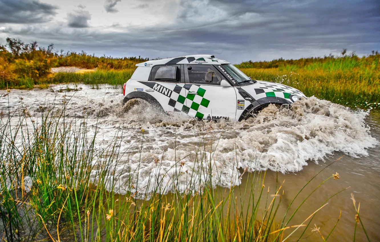 Photo wallpaper Water, Mini, Sport, Speed, Clouds, Race, Rally, Rally