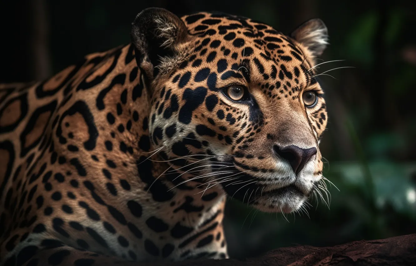 Photo wallpaper look, predator, jungle, Jaguar, big cat, spotted, digital art, AI art