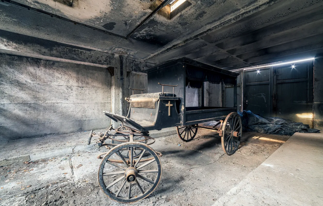 Photo wallpaper garage, wagon, the hearse