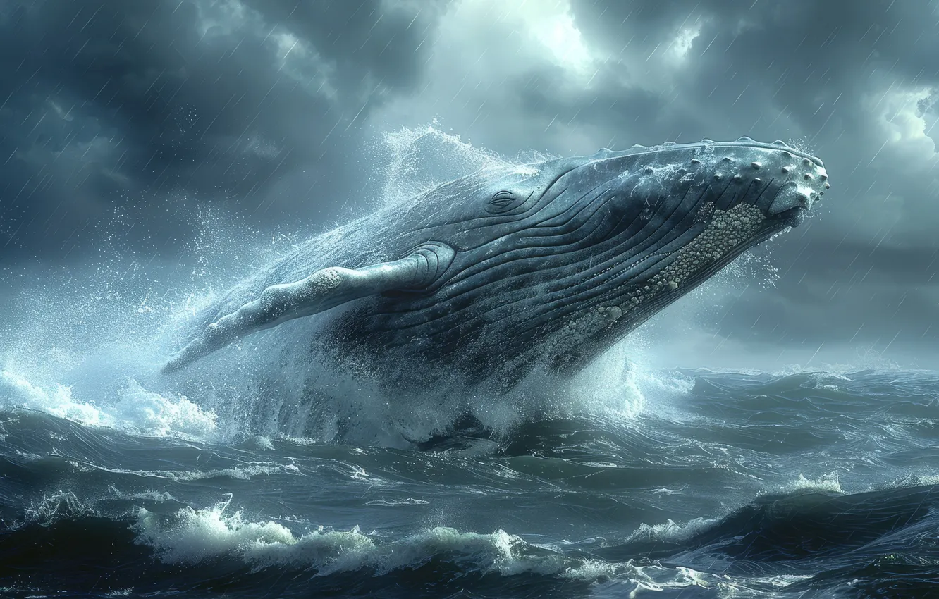 Photo wallpaper sea, wave, jump, kit, digital art, AI art, The Art of Artificial Intelligence, neural network