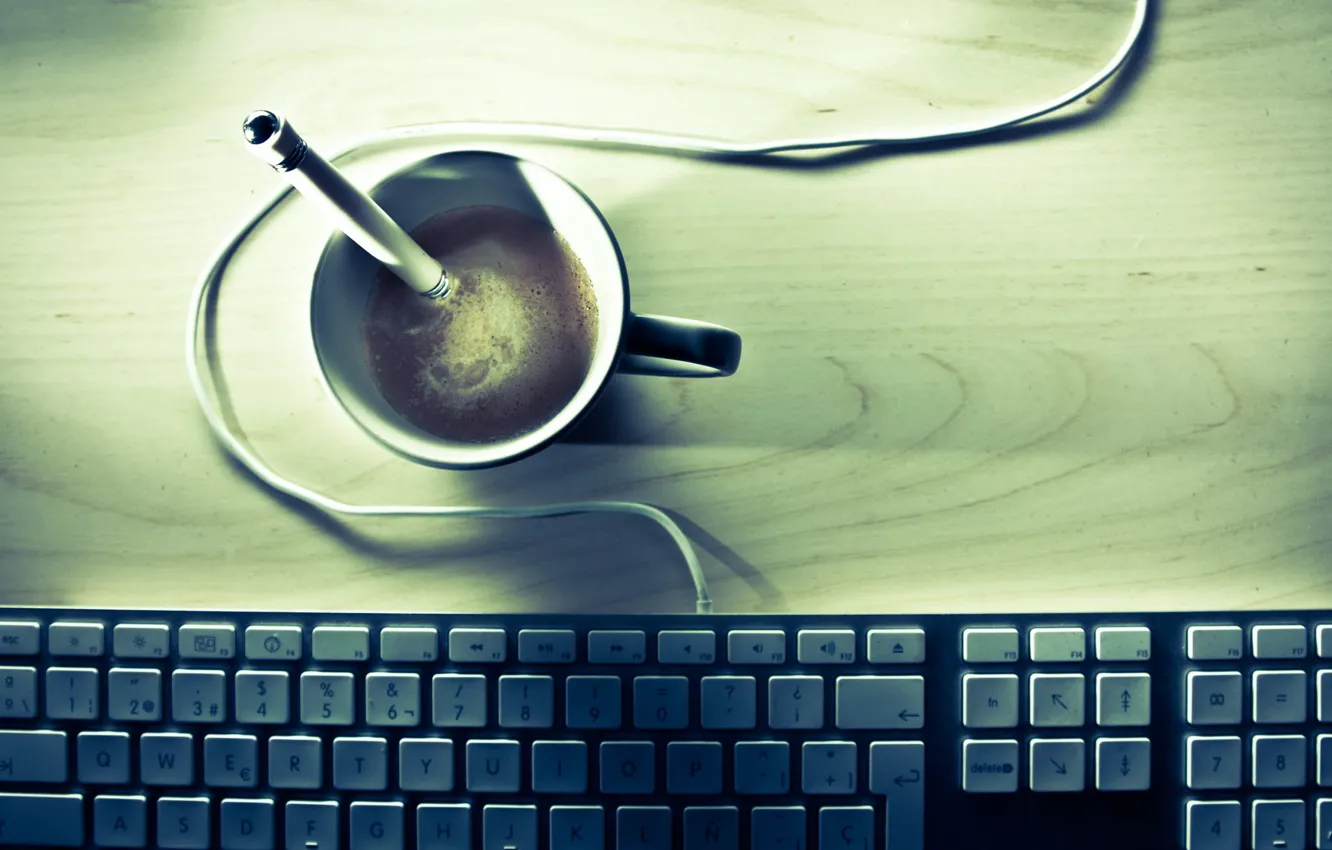 Photo wallpaper table, coffee, keyboard