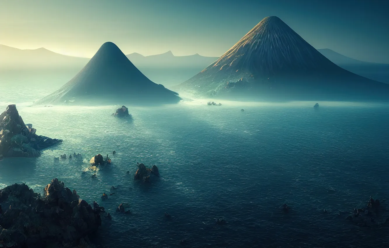 Photo wallpaper sea, landscape, mountains, islands