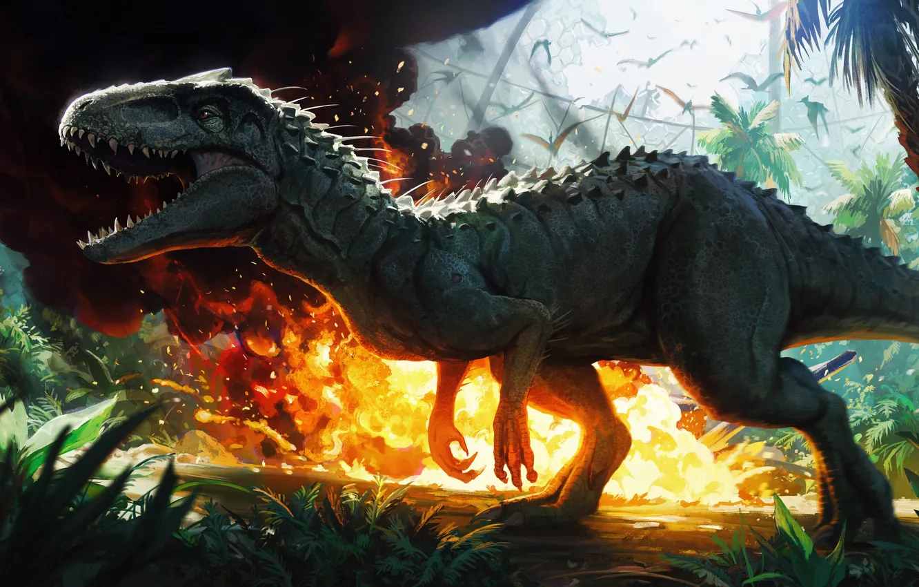 Photo wallpaper lights, dinosaur, art, USA, Jurassic world, Jurassic World, Sci-fi Action Movie, Indominus Rex