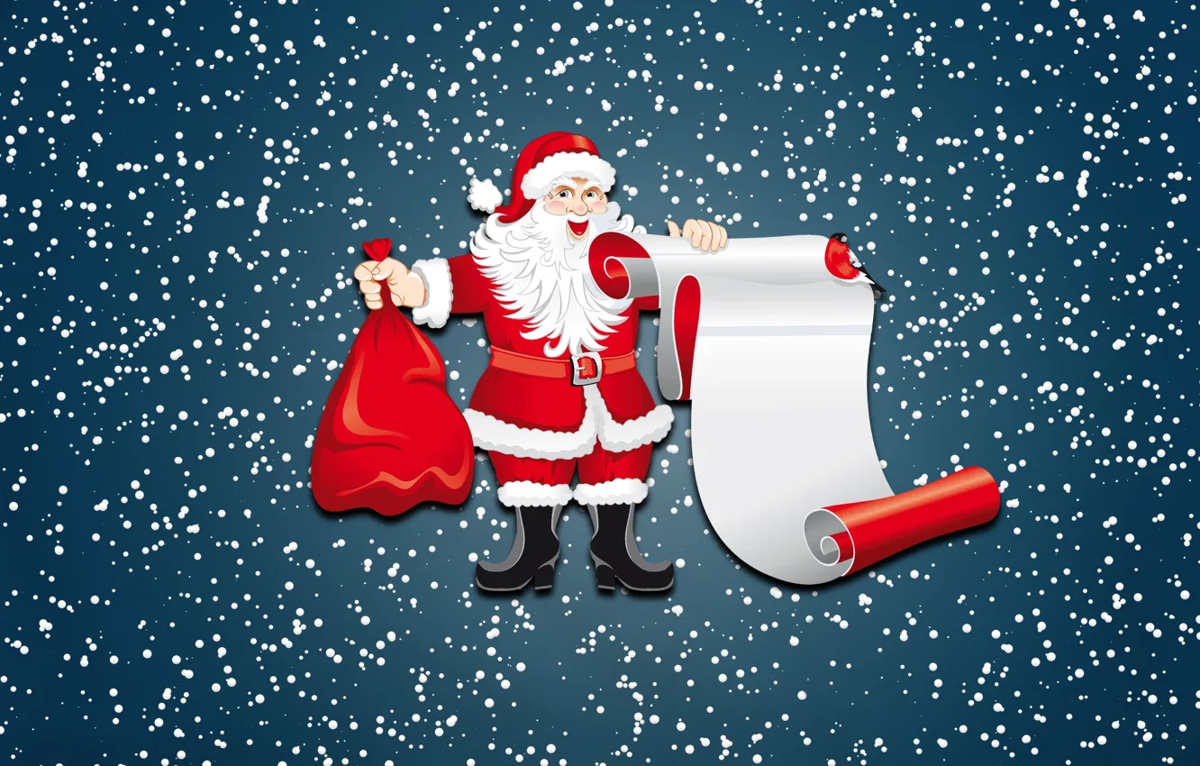 Photo wallpaper winter, snow, background, holiday, new year, minimalism, Santa