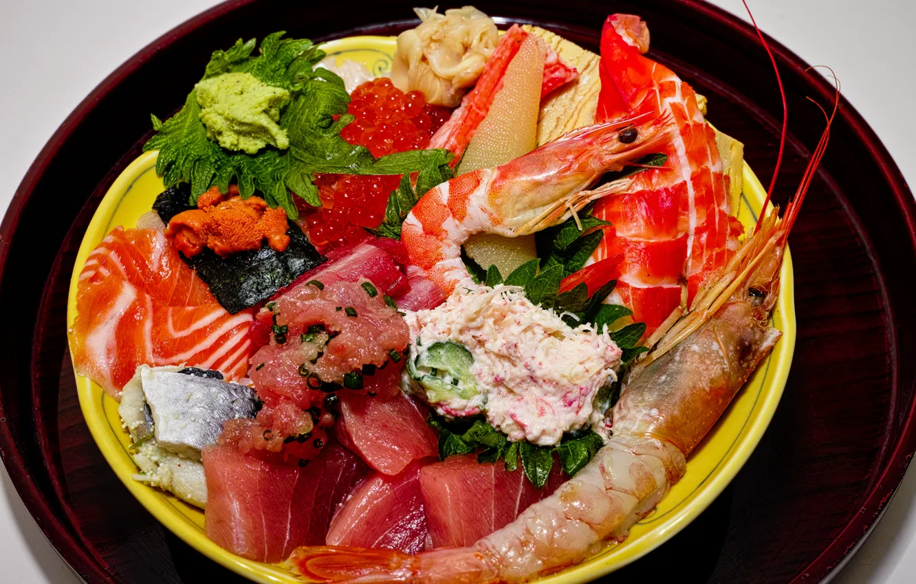 Photo wallpaper plate, seafood, shrimp