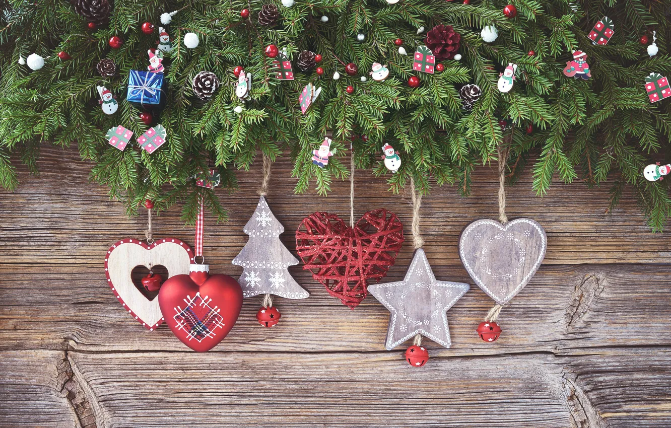 Photo wallpaper decoration, heart, New Year, Christmas, Christmas, heart, wood, New Year