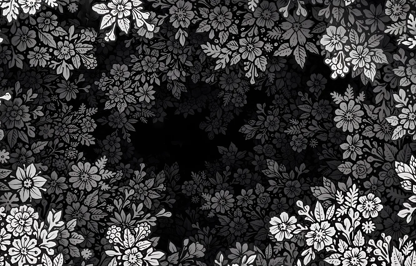 Photo wallpaper flowers, monochrome, Visothkakvei