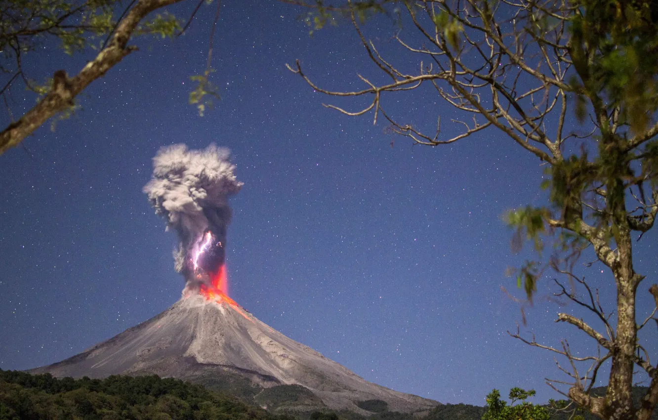 Photo wallpaper stars, the explosion, night, the volcano, the eruption