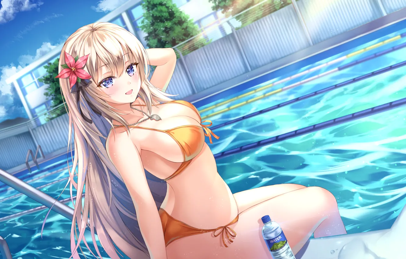 Photo wallpaper swimsuit, girl, anime, pool