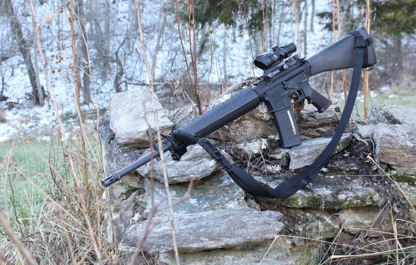 Photo wallpaper stones, weapons, machine, AR-15, assault rifle
