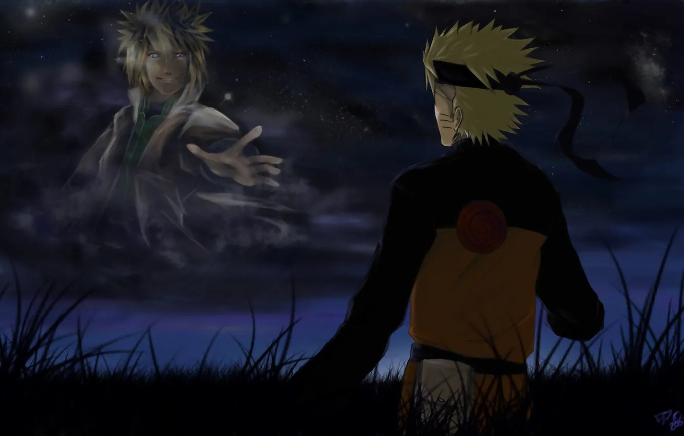 Photo wallpaper field, stars, night, smile, guy, Naruto, Naruto, gesture
