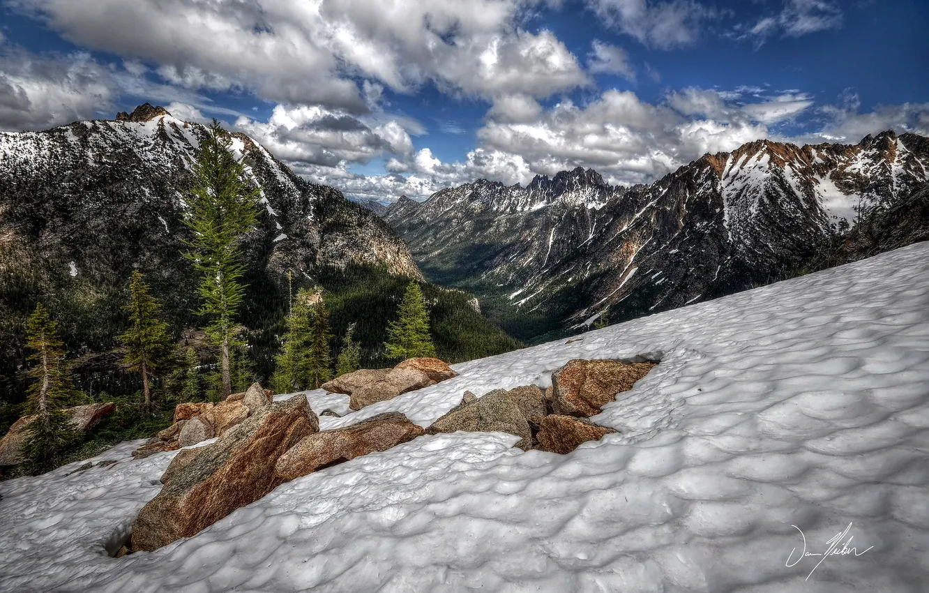 Photo wallpaper snow, landscape, mountains