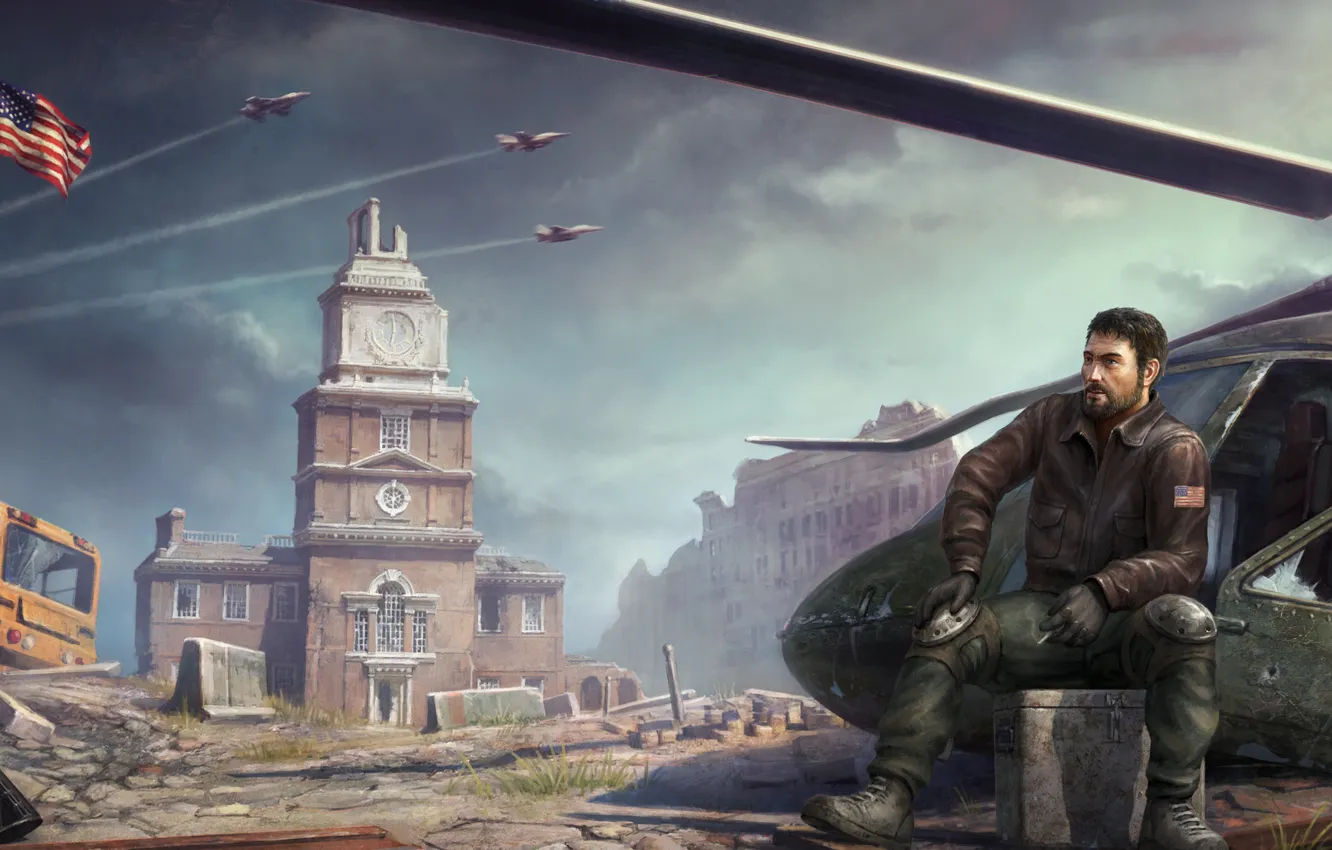 Photo wallpaper the city, soldiers, male, helicopter, revolution, Homefront: The Revolution