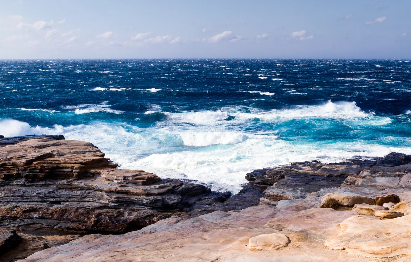 Photo wallpaper wave, landscape, nature, stones, the ocean