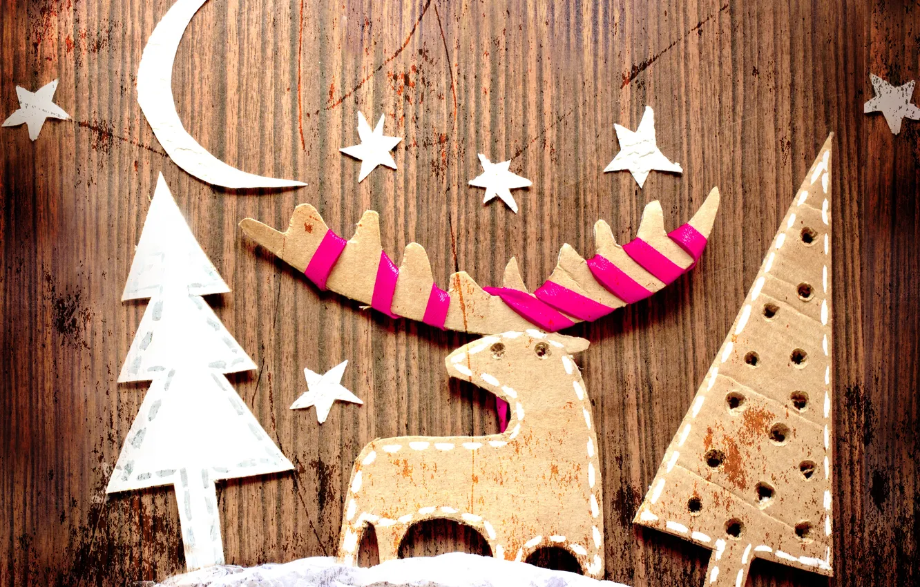 Photo wallpaper stars, tree, a month, deer, cardboard, DIY