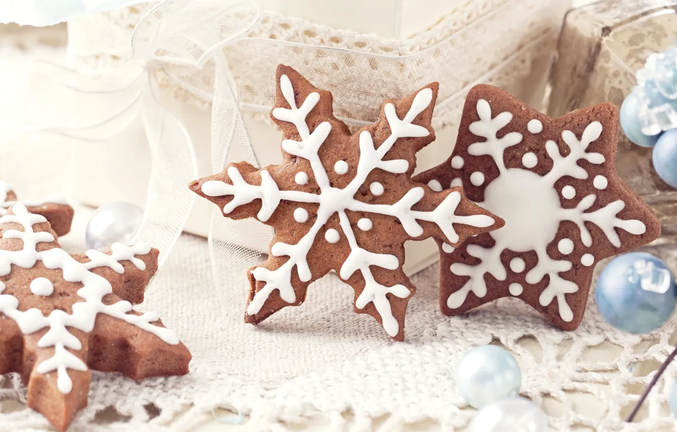 Photo wallpaper snowflakes, holiday, cookies, sweets, Christmas, dessert, cakes, New Year