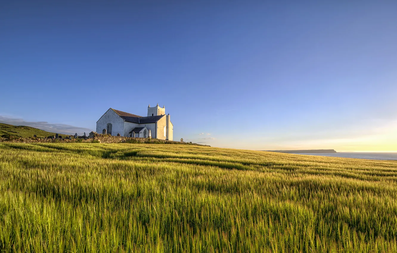 Photo wallpaper Ireland, Atlantic Ocean, ballintoy parish church