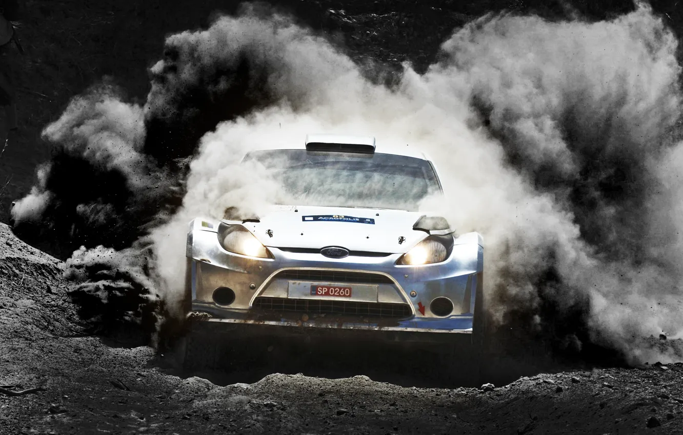 Photo wallpaper Ford, Auto, Dust, Sport, Race, Skid, Lights, WRC
