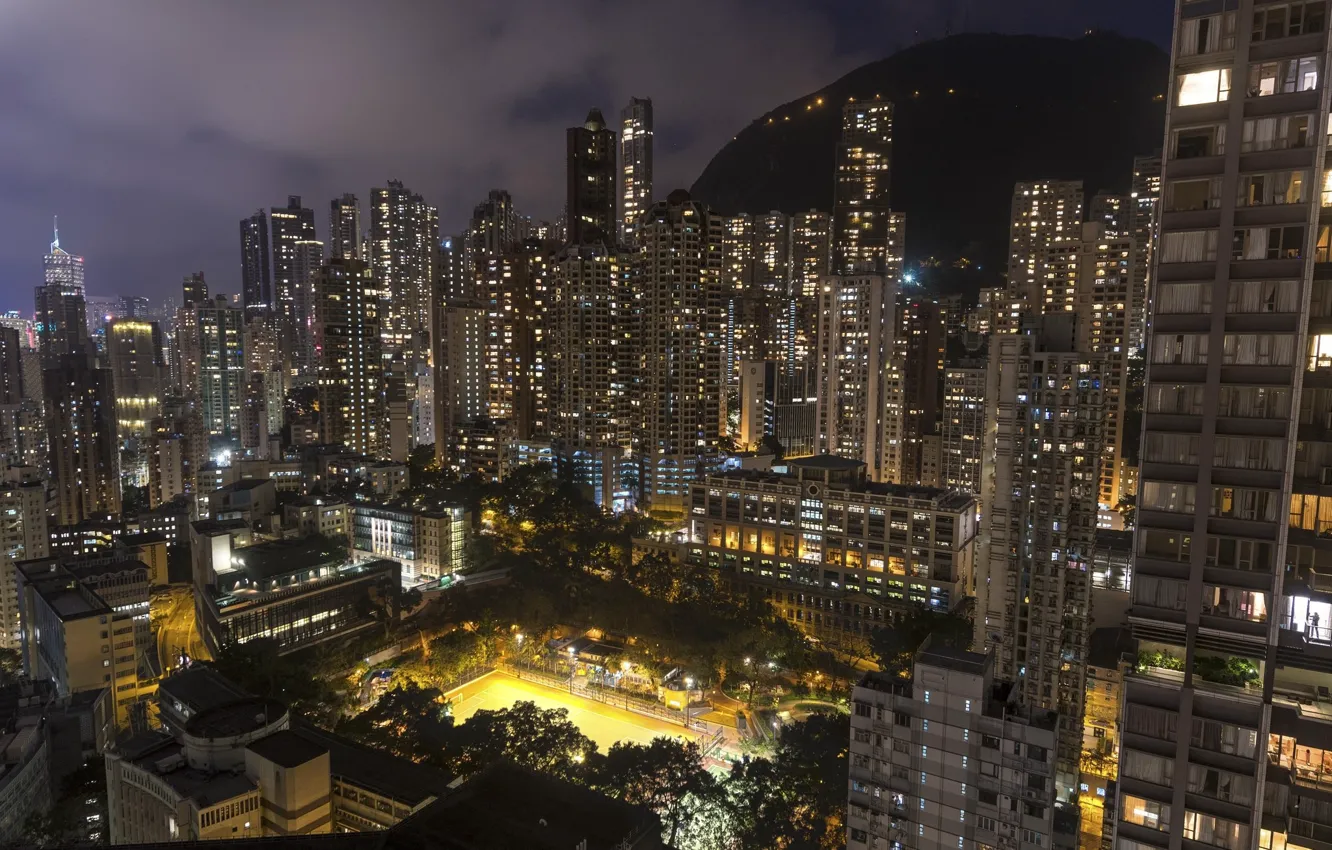 Photo wallpaper night, the city, Hong Kong, China