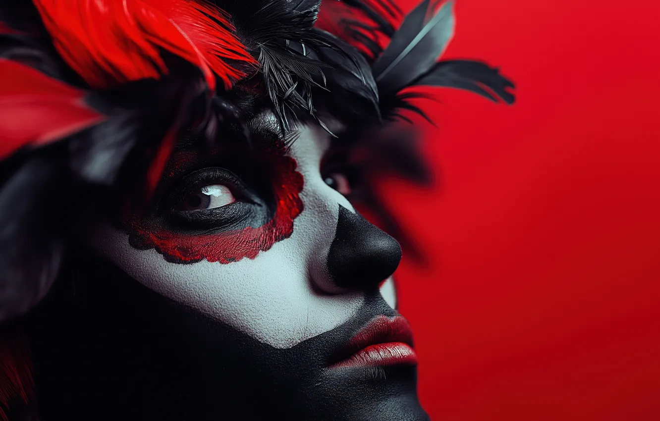 Photo wallpaper feathers, face, makeup