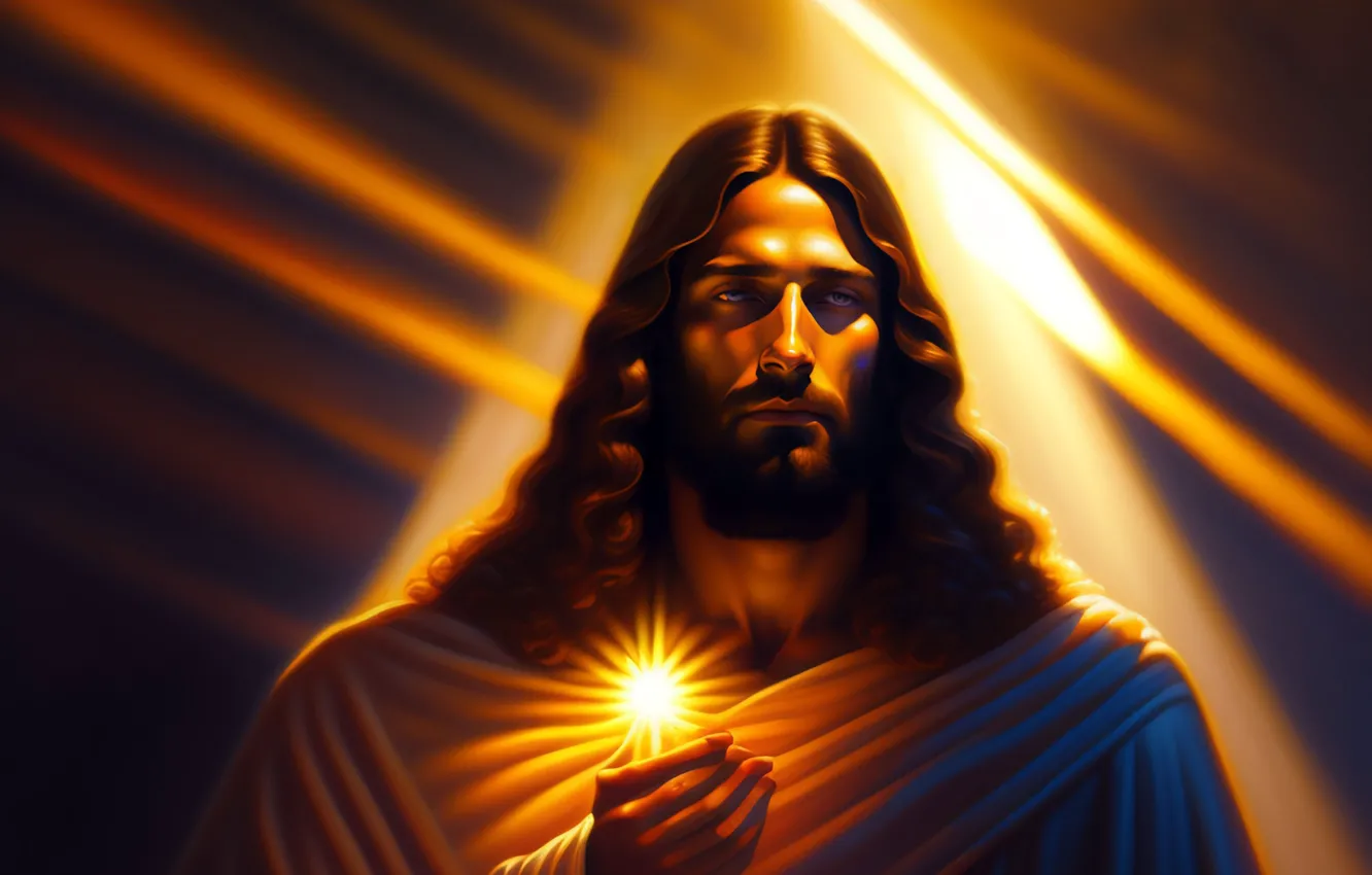 Photo wallpaper look, Jesus, hair, male, religion, Jesus Christ, digital art, AI art