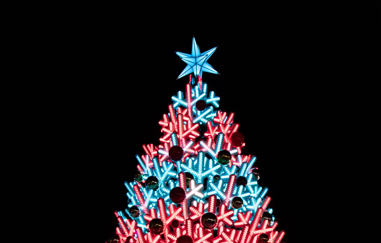 Photo wallpaper decoration, holiday, toys, star, New year, tree, illumination