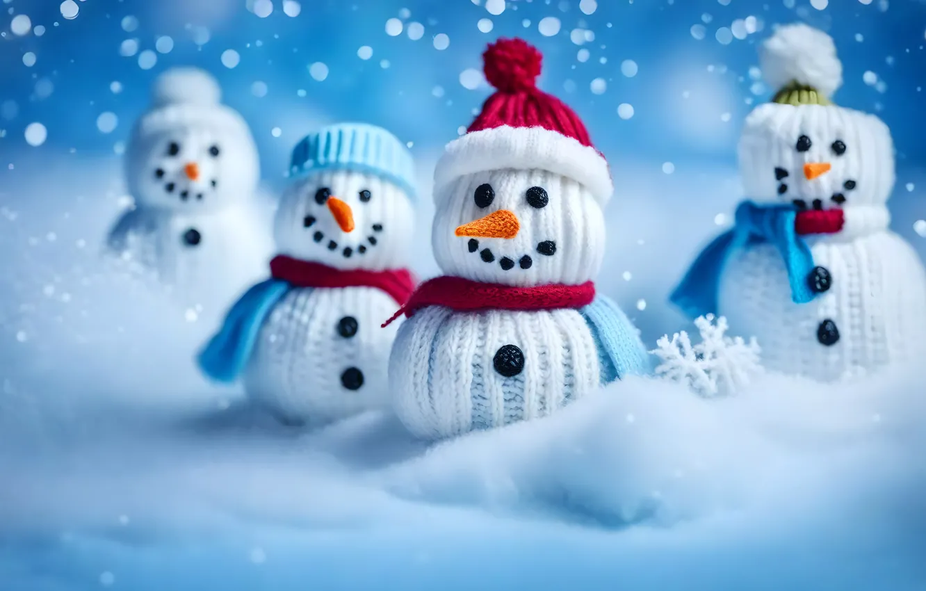 Photo wallpaper winter, snow, smile, toy, new year, Christmas, snowman, faces