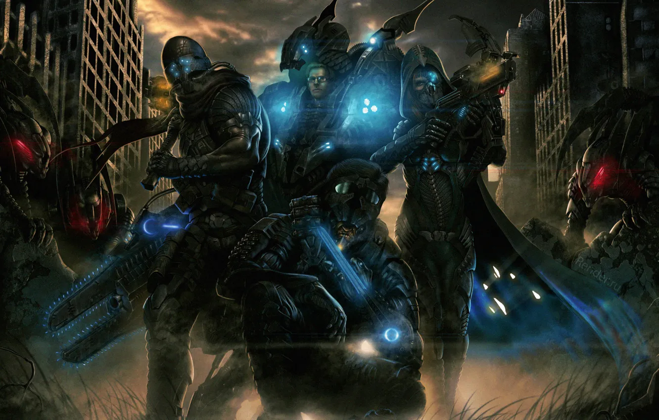 Photo wallpaper weapons, monster, soldiers, costume, the ruins