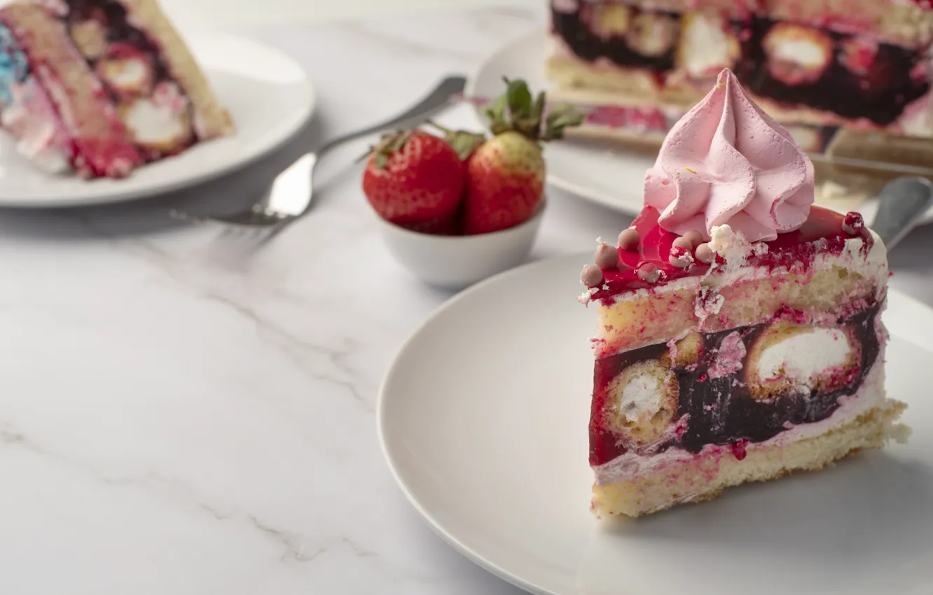 Photo wallpaper strawberry, cake, cream
