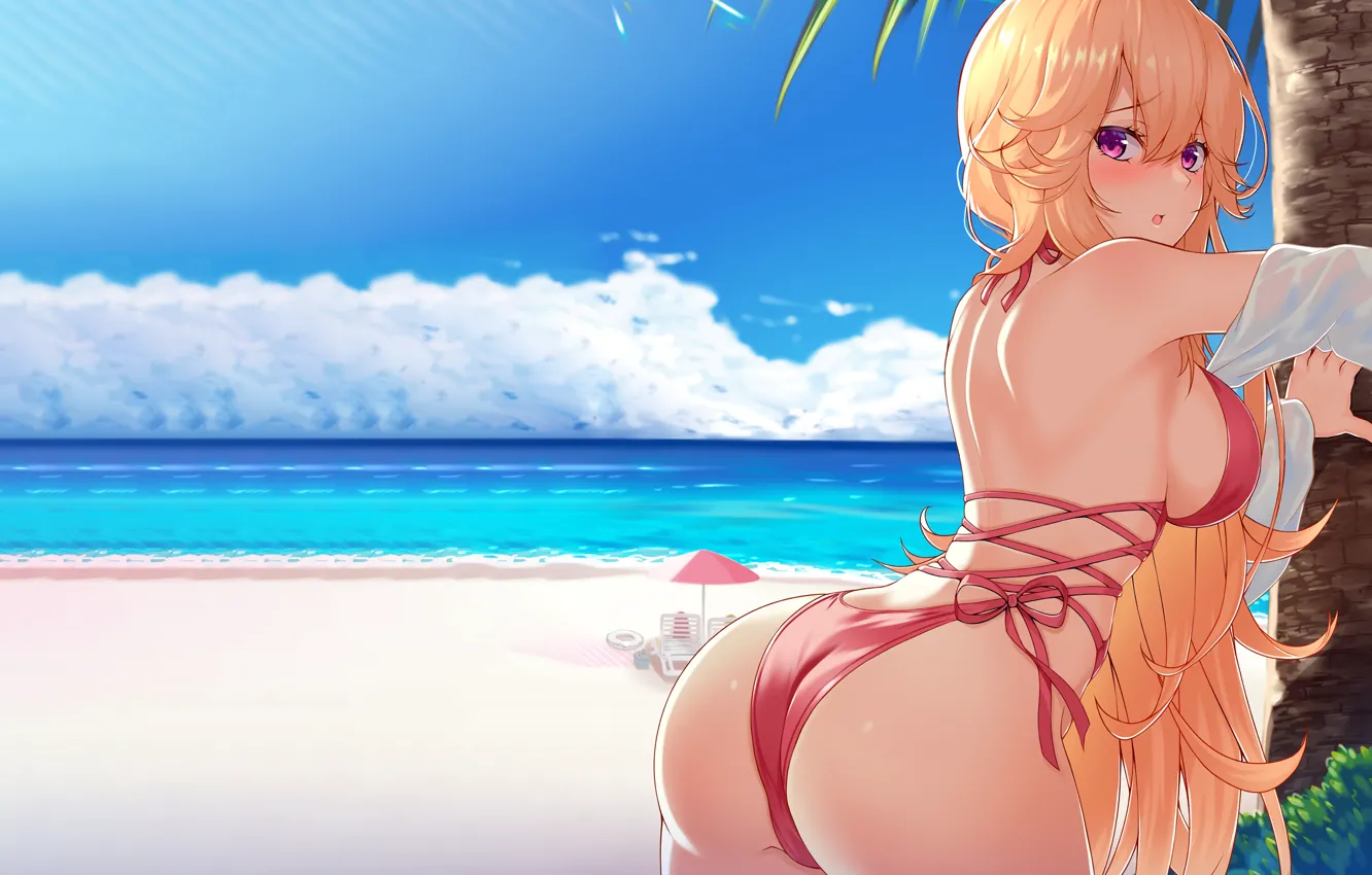 Photo wallpaper girl, sexy, ass, beach, long hair, sea, boobs, anime
