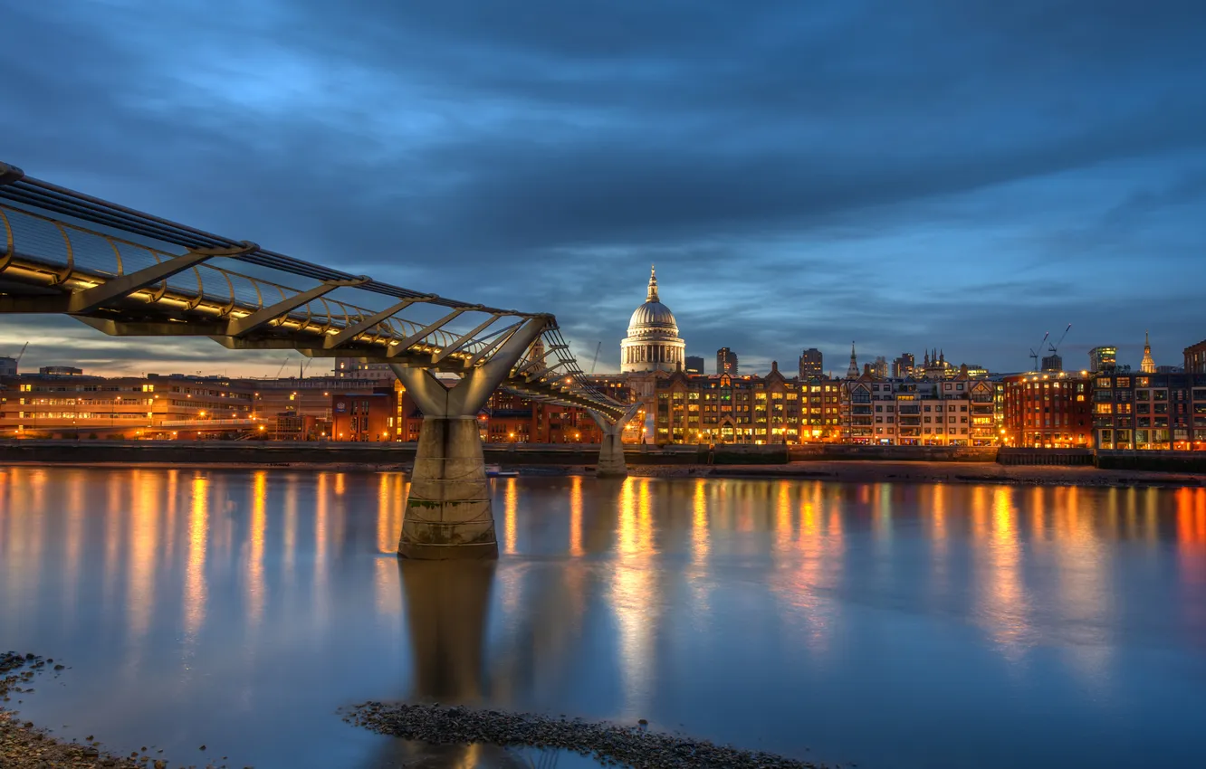Photo wallpaper night, England, London, london, night, england, millennium bridge, Thames River
