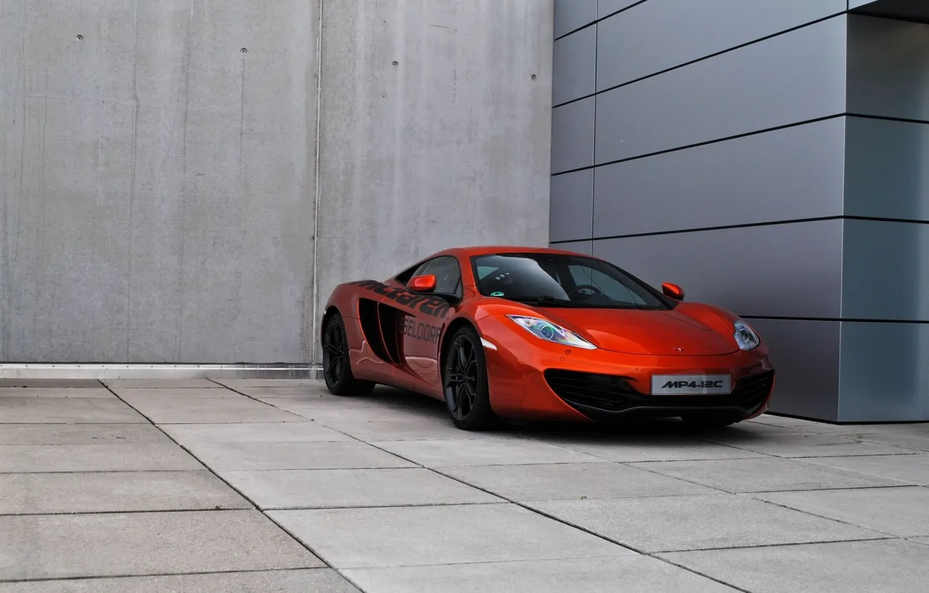 Photo wallpaper red, wall, McLaren, McLaren, red, front view, MP4-12C