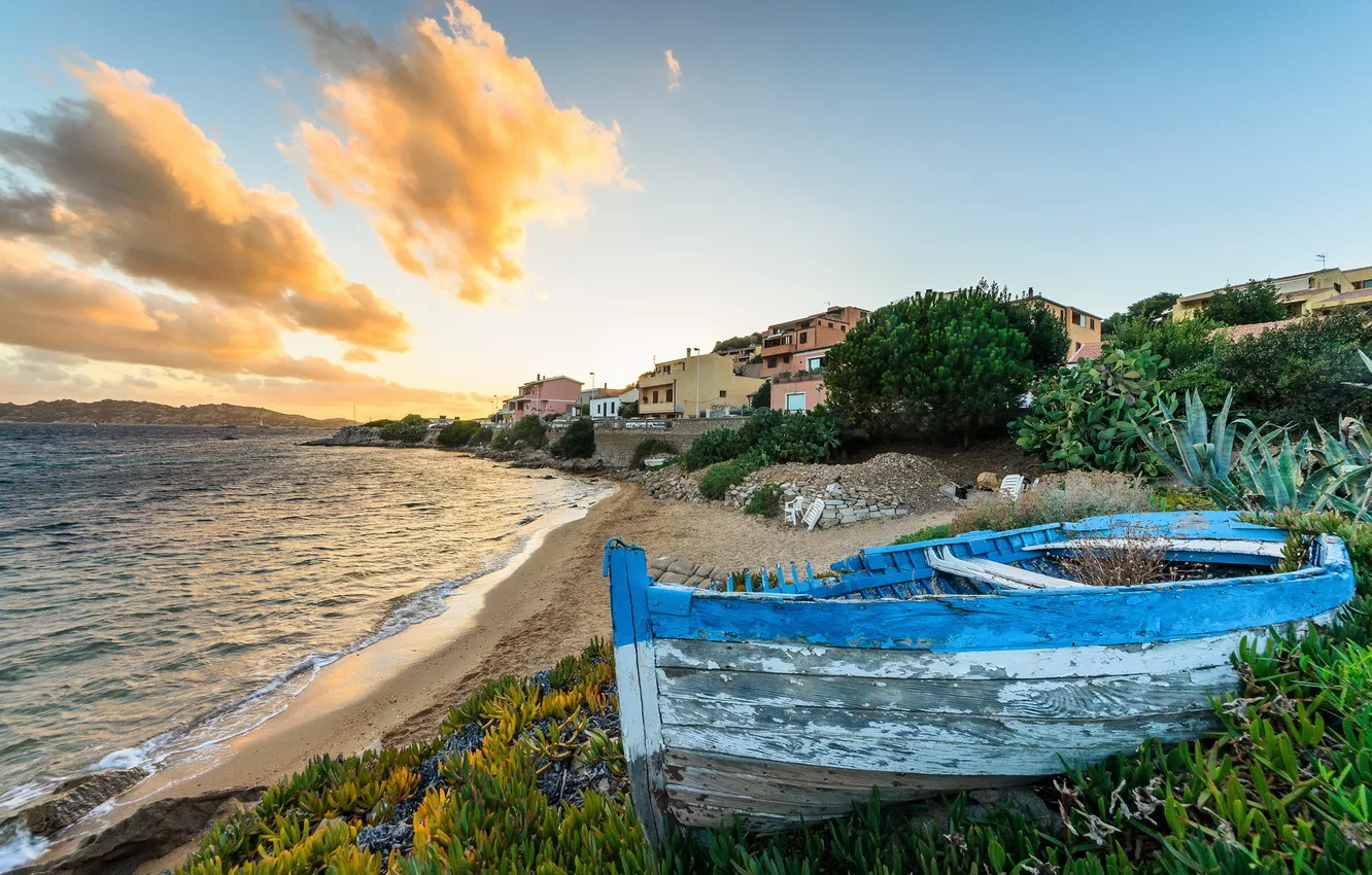 Photo wallpaper sea, landscape, the city, boat