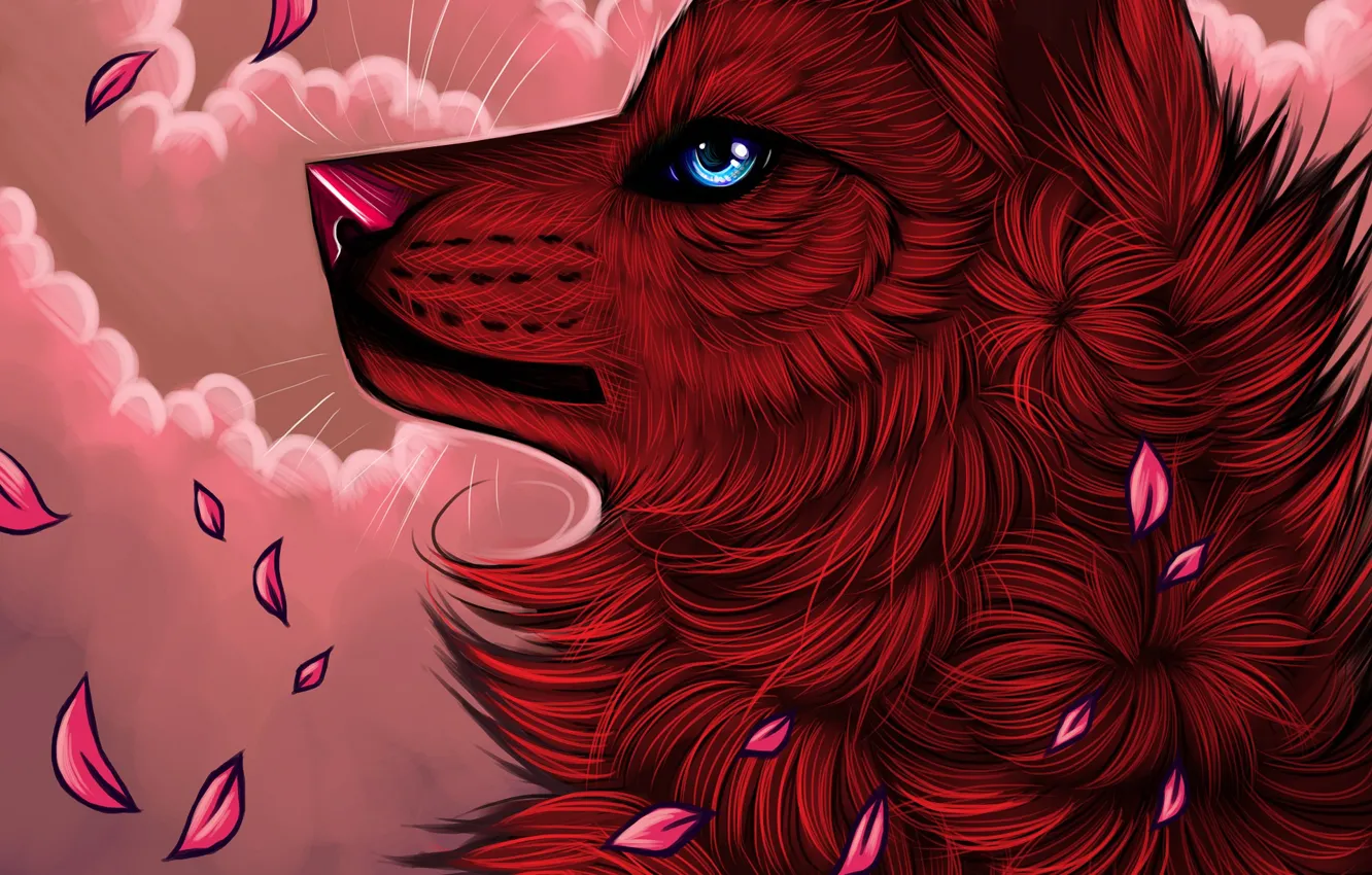 Photo wallpaper petals, myarukawolf, by myarukawolf, red wolf