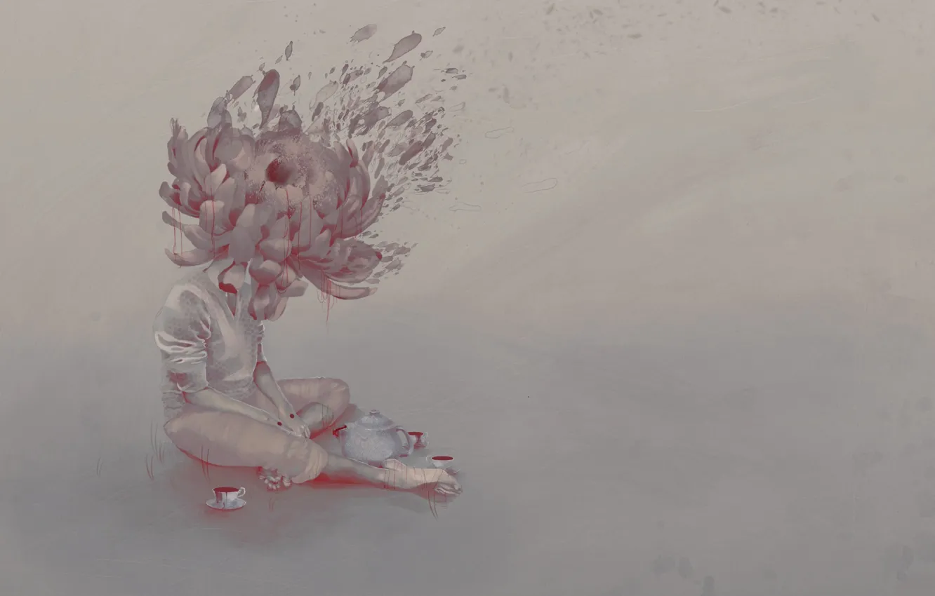 Photo wallpaper mediocrity, hopelessness, red thread, Mad tea party, depression