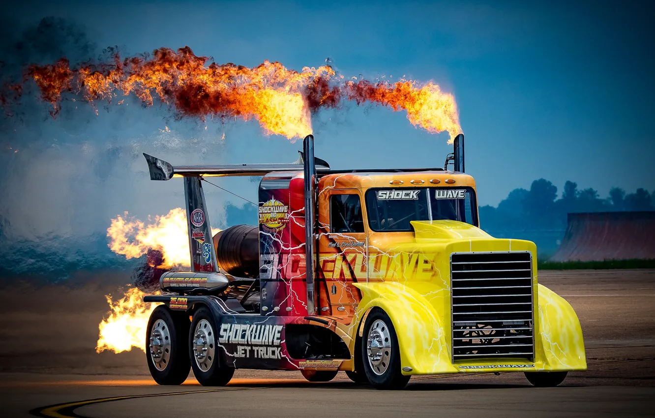 Photo wallpaper fire, truck, Peterbilt, powerful