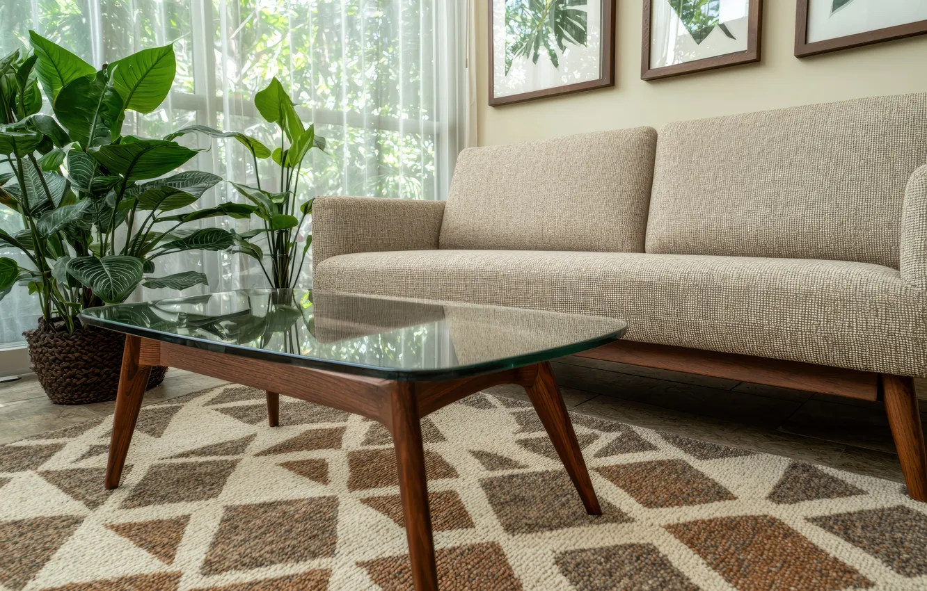 Photo wallpaper comfort, room, sofa, carpet, furniture, plant, home, interior