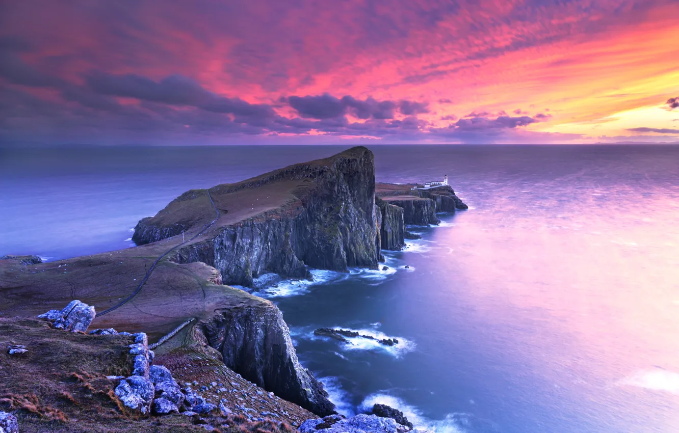 Photo wallpaper purple, water, sunset, the ocean, pink