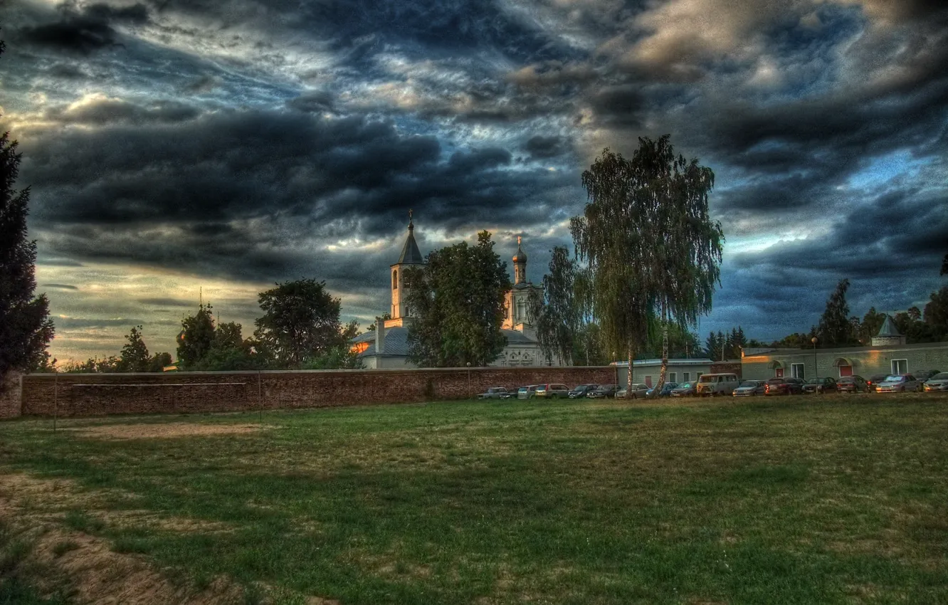 Photo wallpaper sunset, the monastery, Solotcha