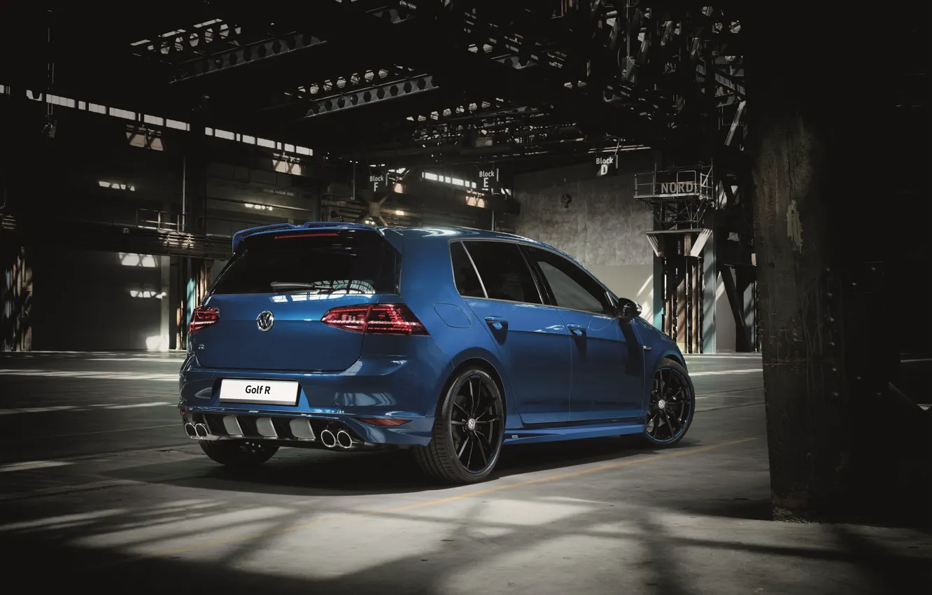 Photo wallpaper Volkswagen, Blue, Golf, Golf R, Wheels, Rear, Oettinger