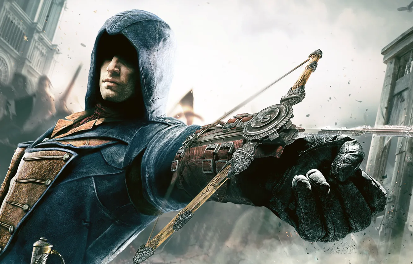 Photo wallpaper the sky, building, hands, hood, killer, people, Ubisoft, assassin