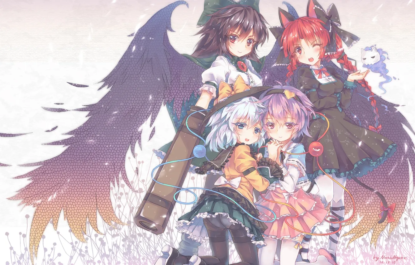 Photo wallpaper girl, wings, hat, art, Ghost, bow, reiu equipment, utsuho, touhou