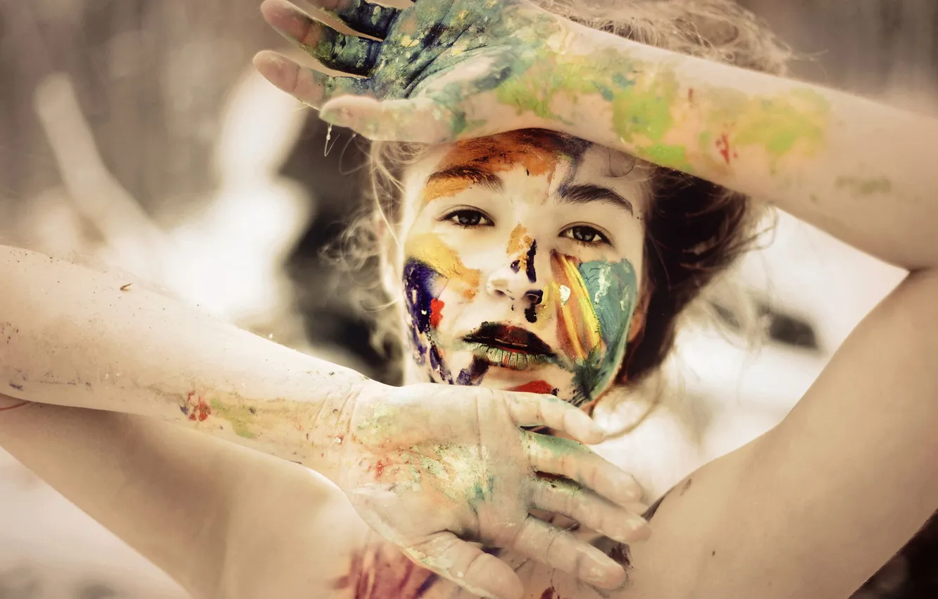 Photo wallpaper look, girl, paint